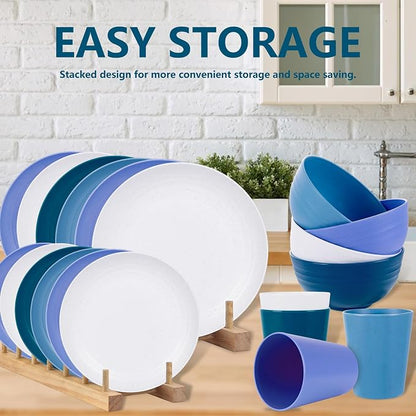 Rubtlamp 16pcs Wheat Straw Dinnerware Set, Unbreakable Plates And Bowls Sets of - Image 4