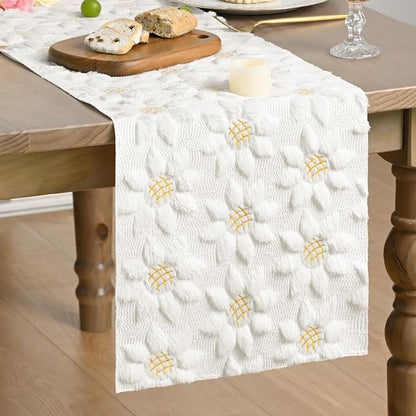 Artoid Mode White Soft Plush Faux Fur Jacquard Embroidery Sunflower Spring by ArtoidMode