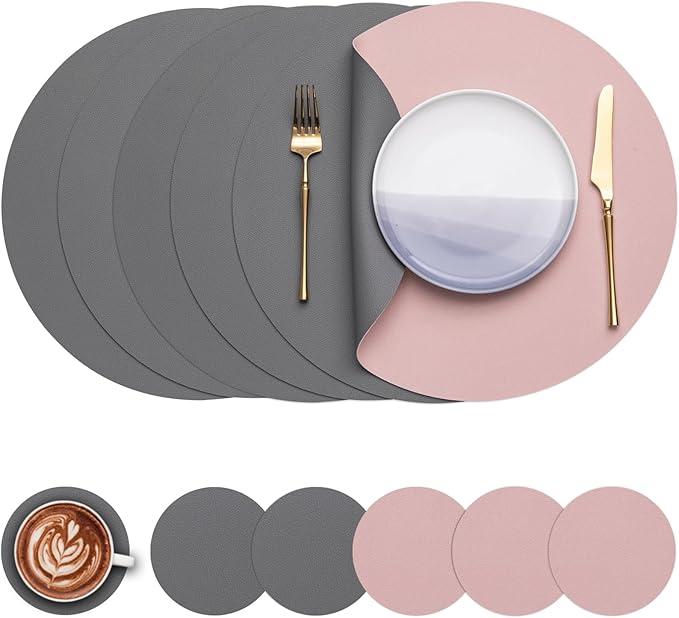 Myir JUN 15 Inches Round Placemats Set of 6 Faux Leather Place Mats | by MyirJUN