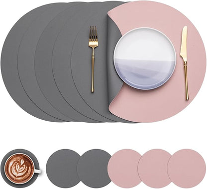 Myir JUN 15 Inches Round Placemats Set of 6 Faux Leather Place Mats | by MyirJUN