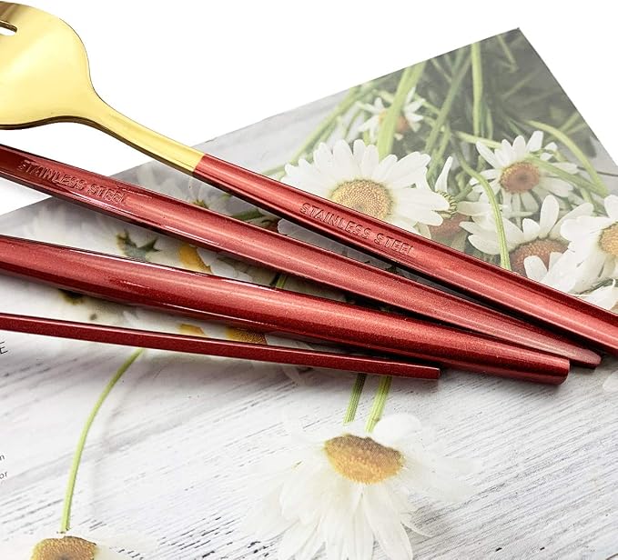 Red Gold Silverware Set, JASHII 20-Piece Stainless Steel Satin Finish Flatware - Image 5