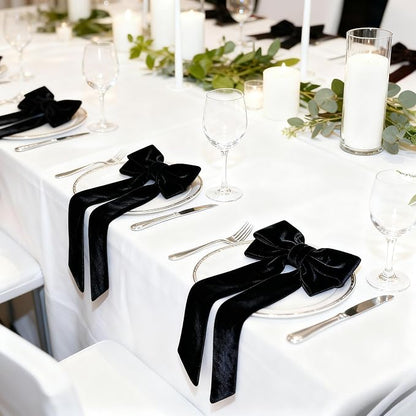 Bow Napkin Rings Set of 6 Luxury Soft Black Velvet Napkin Holders, Elegant Bow Design for Christmas Holiday Dinner Wedding Party Table Decor