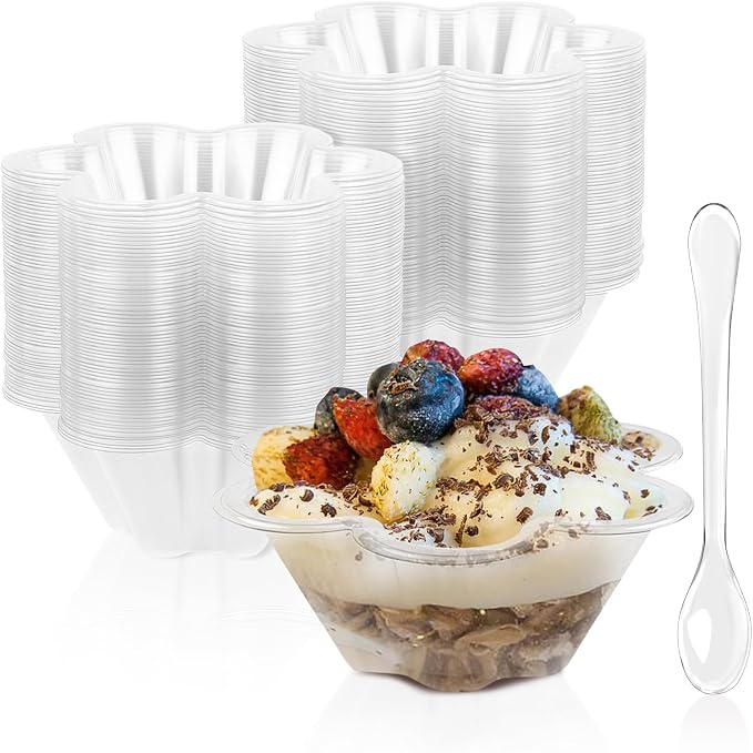 TOFLEN 8 oz Dessert Cups with Spoons, 100 Pack | Clear Plastic, Disposable by Toflen