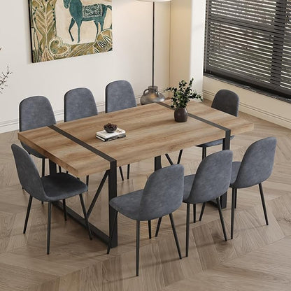 Dining Table Set for 8，9 Piece Dining Table Set，71'' Kitchen Table and Suede Nap Fabic Chairs Set of 8，for Kitchen Dining Room