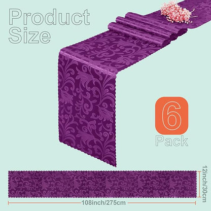 Purple Satin Table Runner 12 x 108 Inch, 6 Pack | Bright Smooth Damask - Image 3
