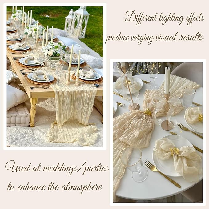 13.3FT Beige Cheesecloth Table Runner Easter Spring Boho Gauze Table Runner - Image 7