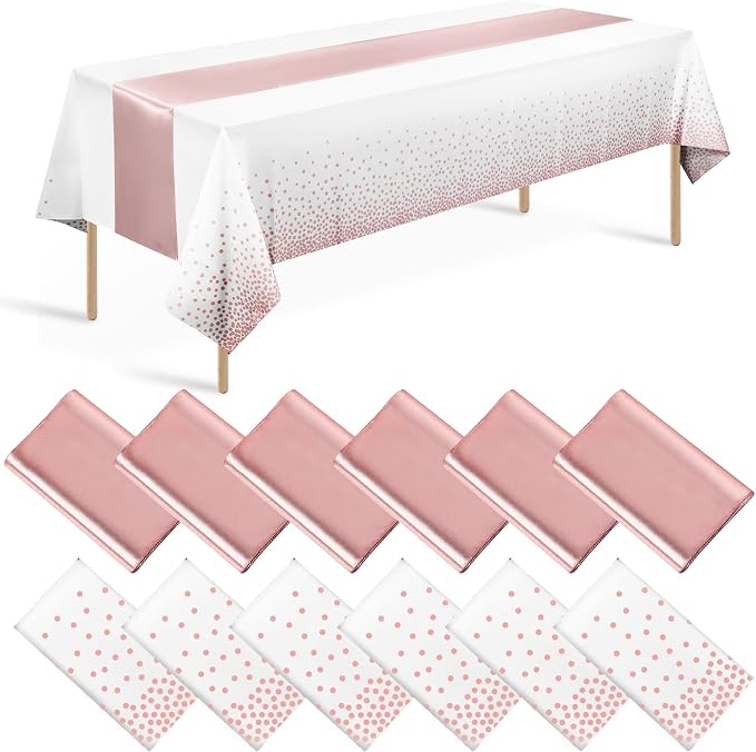 12 Pack Rose Gold Tablecloth and Table Runner Set Party Decorations by Zachely