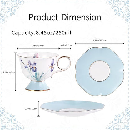 KAMMAK Ceramic Coffee Cups Saucers Set of 2, Porcelain Espresso Cups - Image 2