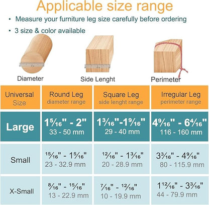 16 Pcs Chair Leg Floor Protectors - Silicone Felt Pads, Scratch-Proof & Noise-Free, Easy Smooth Moving, Large Size (Fits Round Chair Legs: 1-5/16" to 2" Diameter)