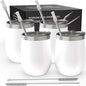 CHILLOUT LIFE 12 oz Stainless Steel Wine Tumblers 4 Pack - Double Wall Vacuum Insulated Wine Glasses Cups with Lids and Straws Set Keeping Cold & Hot for Coffee, Beer, Ice Cream - Powder Coated White