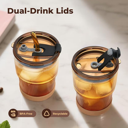 Zukro 13 oz Glass Cups with Lid and Straw 2 Pack, Non-Slip Rubber Bottom | Leak - Image 7