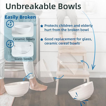 【Non Ceramic】 68 Oz Salad Bowls, Large Serving Bowls 6 Pcs Unbreakable Ramen - Image 6