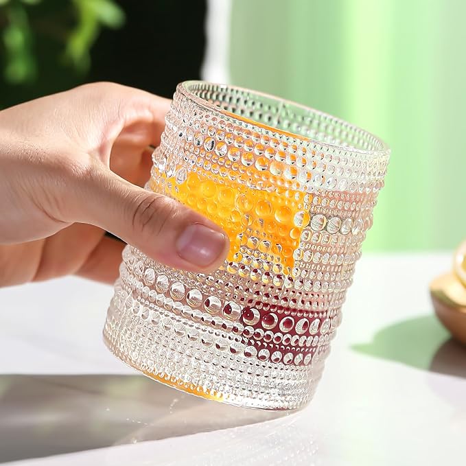 Amyoole Hobnail Drinking Glasses Set of 6, 12oz Bar Tumbler Glassware | Clear - Image 6