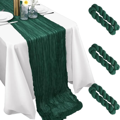 3 Pack Dark Green Cheesecloth Table Runner 120 Inch Boho Wedding Decor | - Image 4