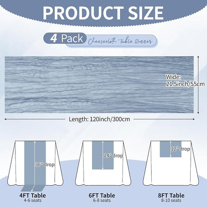 4 Pack Dusty Blue Cheesecloth Table Runner 10Ft, Gauze Table Runners 21.5 x 120 - Image 2