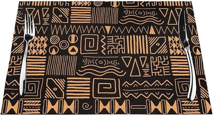 African Ethnic Pattern Placemats Set of 4 Abstract Tribal Art Wipeable Table Mats Reusable Washable PVC Rectangle Place Mats for Kitchen Dining Home Decor 12x18 Inches