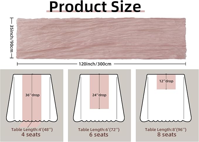 Dusty Pink Cheesecloth Table Runner Wedding Bridal Shower Home Decor | 35x120 - Image 2