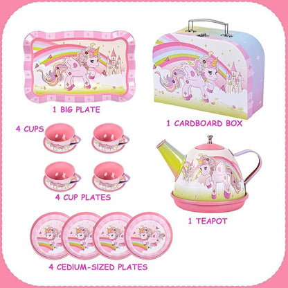 Tea Party Set for Little Girls, Pretend Tin Teapot Set - Image 2