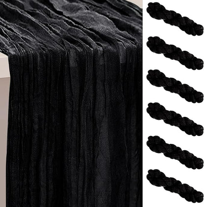 6 Pack Black Cheesecloth Table Runner 35x120 Inch 10Ft Rustic Gauze Cheese by SuBleer