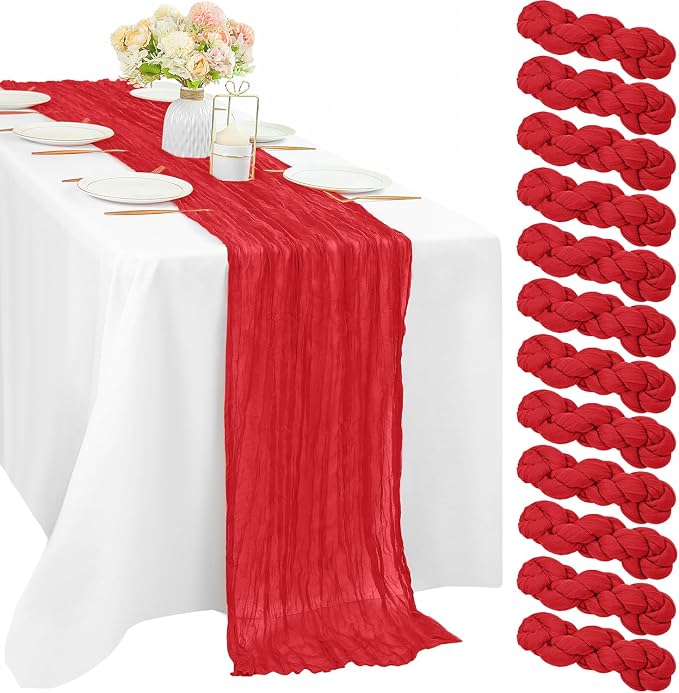 Red 12 Pieces 35 x 120 Inches Long Cheesecloth Table Runner Gauze Fabric 10Ft by Sunnyline