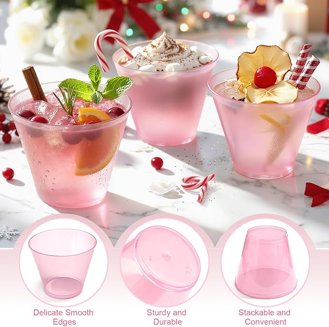 Glowserve 9 OZ Pink Disposable Plastic Cups Cocktail Cup 50 Pack | Fancy - Image 2