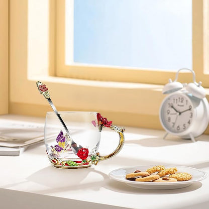 Flower Tea Cup, Butterfly Daisy Glass Fancy Coffee Mug - Image 5