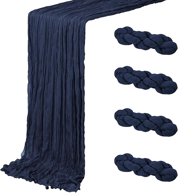 4 Pack Navy Blue Cheesecloth Table Runner 20 x 120 inch Gauze Table Runners 10 by ACSUIT