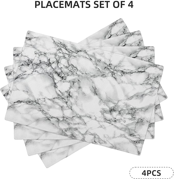 Fiokroo Black and White Marble Placemats Set of 4 Table Mats Table Tableware - Image 7