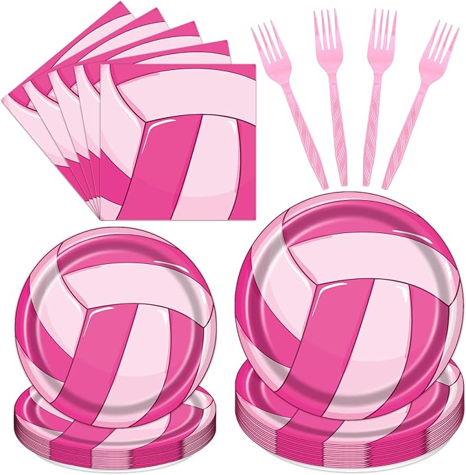 Rakuto Pink Volleyball Party Decorations 96PCS Plates Napkins Set | Pink by Rakuto