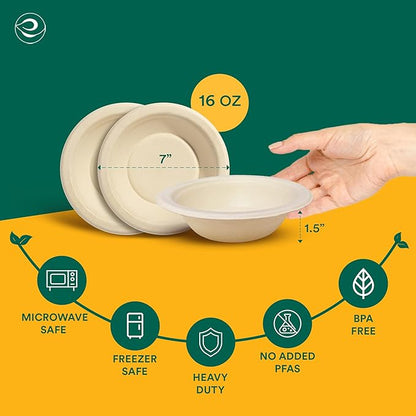 ECO SOUL 100% Compostable 16 Oz Soup Bowls [100-Pack] Disposable dessert bowls I Heavy duty paper bowl I Eco-friendly salad bowl I Biodegradable large Bowls