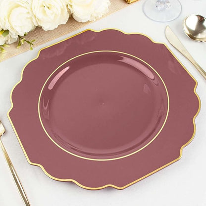 Cinnamon Rose Hard Plastic Dinner Plates, 50 Pack 11" Disposable Round Baroque by TCFLinen