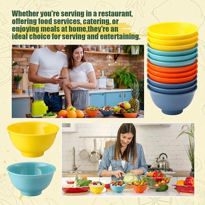 Tioncy 20 Pack 10 oz Rainbow Small Plastic Bowls Set Round Melamine Popcorn - Image 4