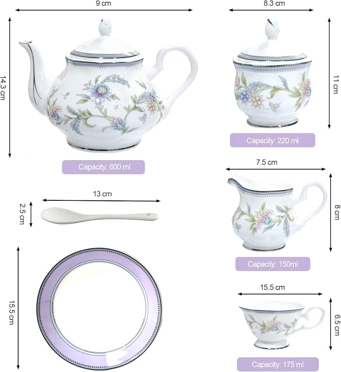 Bone China Tea Set, 21-Pieces Porcelain Tea Set - Image 9