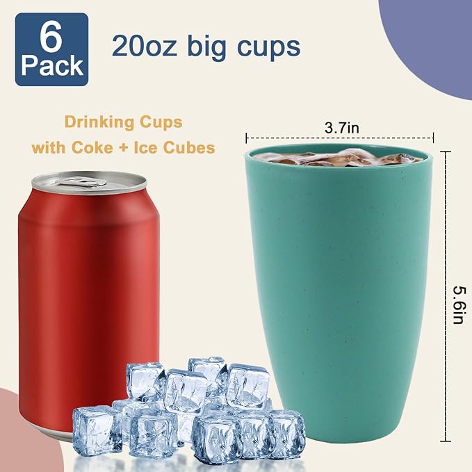 Wheat Straw Cups, 20 OZ Large Cups Set of 6, Unbreakable Drinking Cups - Image 3
