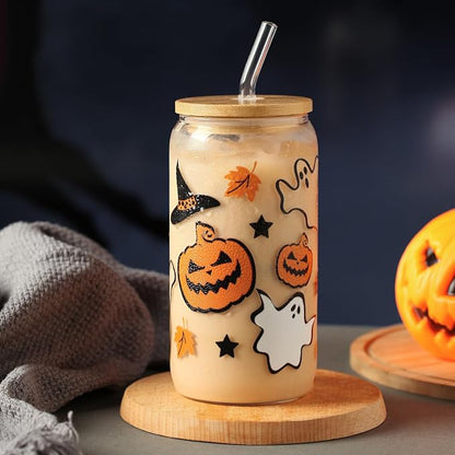 Halloween Pumpkin Ghost Glass Cup - Image 3