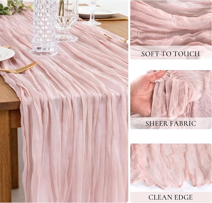 Dusty Pink Table Runner Cheesecloth 35x120 inch, Spring Summer Cheese Cloth - Image 2