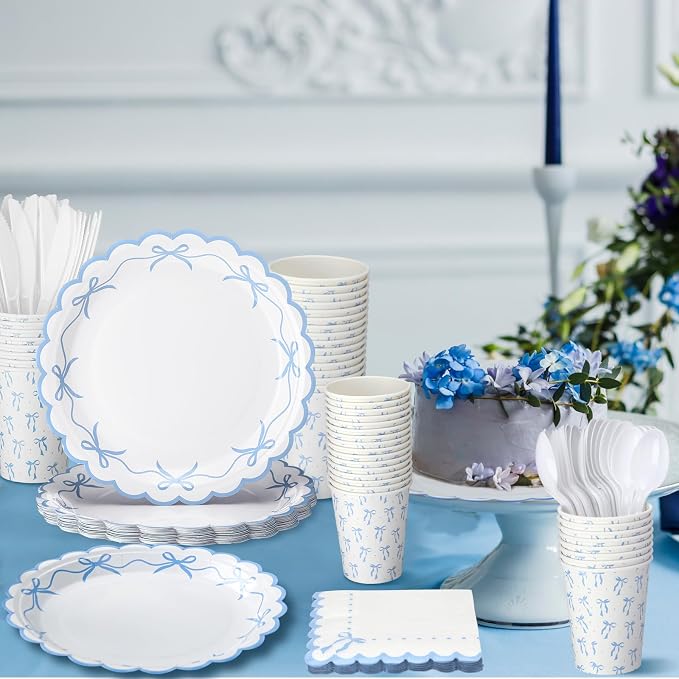 Sieral 144 Pcs Coquette Birthday Decor, Scalloped Paper Plates, Napkins Cups - Image 5