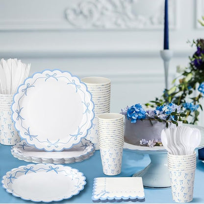 Sieral 144 Pcs Coquette Birthday Decor, Scalloped Paper Plates, Napkins Cups - Image 5