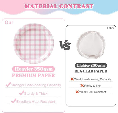 Vyntra 350 Pcs Pink & Blue Gingham Paper Plates and Napkins Set - Image 5