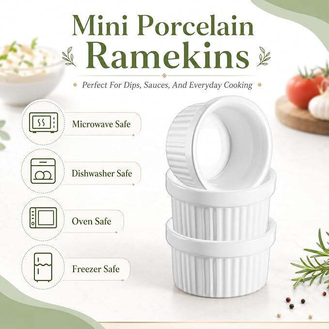 24 Pcs 1 oz Mini Dipping Ramekin Tiny Ramekin Porcelain Souffle Dish | Small - Image 3