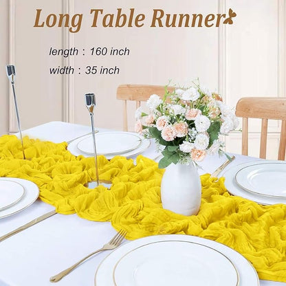 13.3FT Light Yellow Cheesecloth Table Runner Transparent Boho Table Runner - Image 2