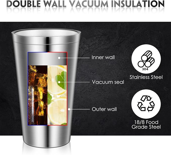 Zopeal 8 Pcs Stainless Steel Cups 16 Oz, Double Wall Vacuum Pint Cup Tumbler - Image 3