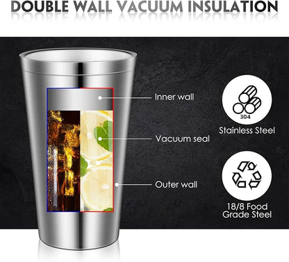 Zopeal 8 Pcs Stainless Steel Cups 16 Oz, Double Wall Vacuum Pint Cup Tumbler - Image 3