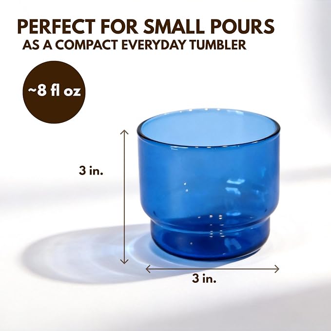 Bodega Glasses Set, 8 oz Stackable Short Glasses 4-piece | Built-in Color - Image 3