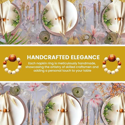 Napkin Rings Set of 6 - Modern Napkin Holder Rings with Wooden Beads | Dinner Napkin Ring for Holiday & Christmas, Birthday Party, & Wedding Decor - Farmhouse Napkin Rings Bulk (Dari)
