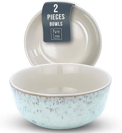 Stoneware Cereal Bowls Set of 2, 27 oz Scratch Resistant Ceramic Soup Bowl | by PURELIVING