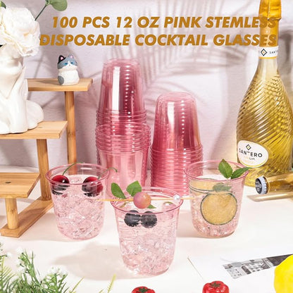 KesaPlan 100Pcs 12oz Pink Plastic Party Cups, Disposable Wine Cocktail Cups | - Image 4