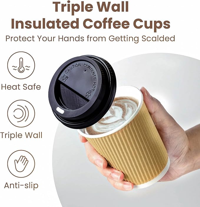 Fit Meal Prep 50 Pack 8 oz Insulated Ripple Triple Wall Paper Coffee Cups - Image 3