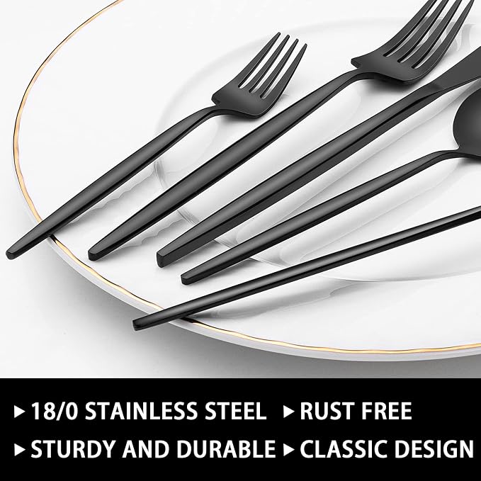 60-Piece 12 Setting Black Silverware, Food-Grade Stainless Steel Flatware - Image 4