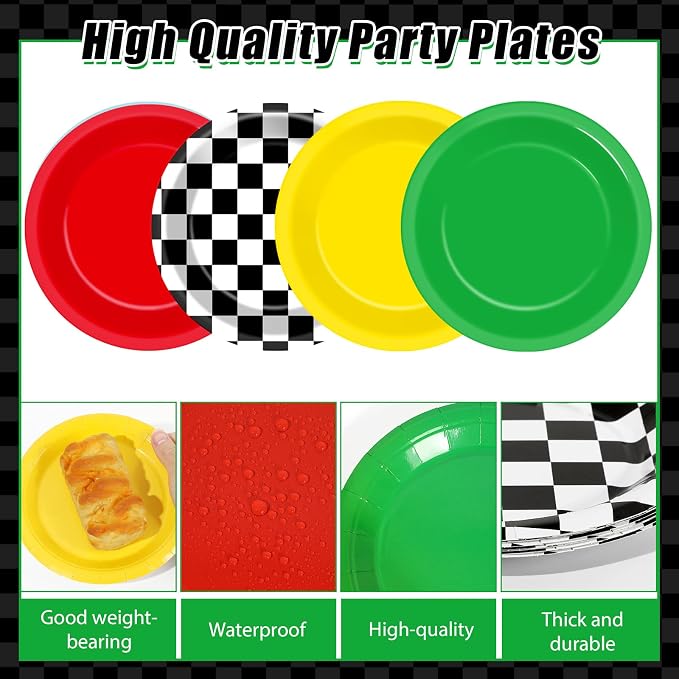 48Pcs Race Car Party Decorations Supplies Red Green Yellow Dinnerware - Image 3